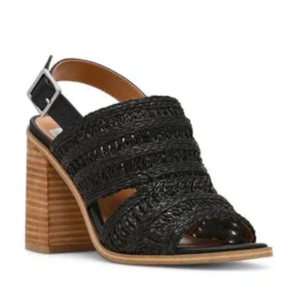 NWOT DV by Dolce Vita Rian Slingback Mules Black Woven Heels Sz 11 Stacked Heels - Picture 1 of 14